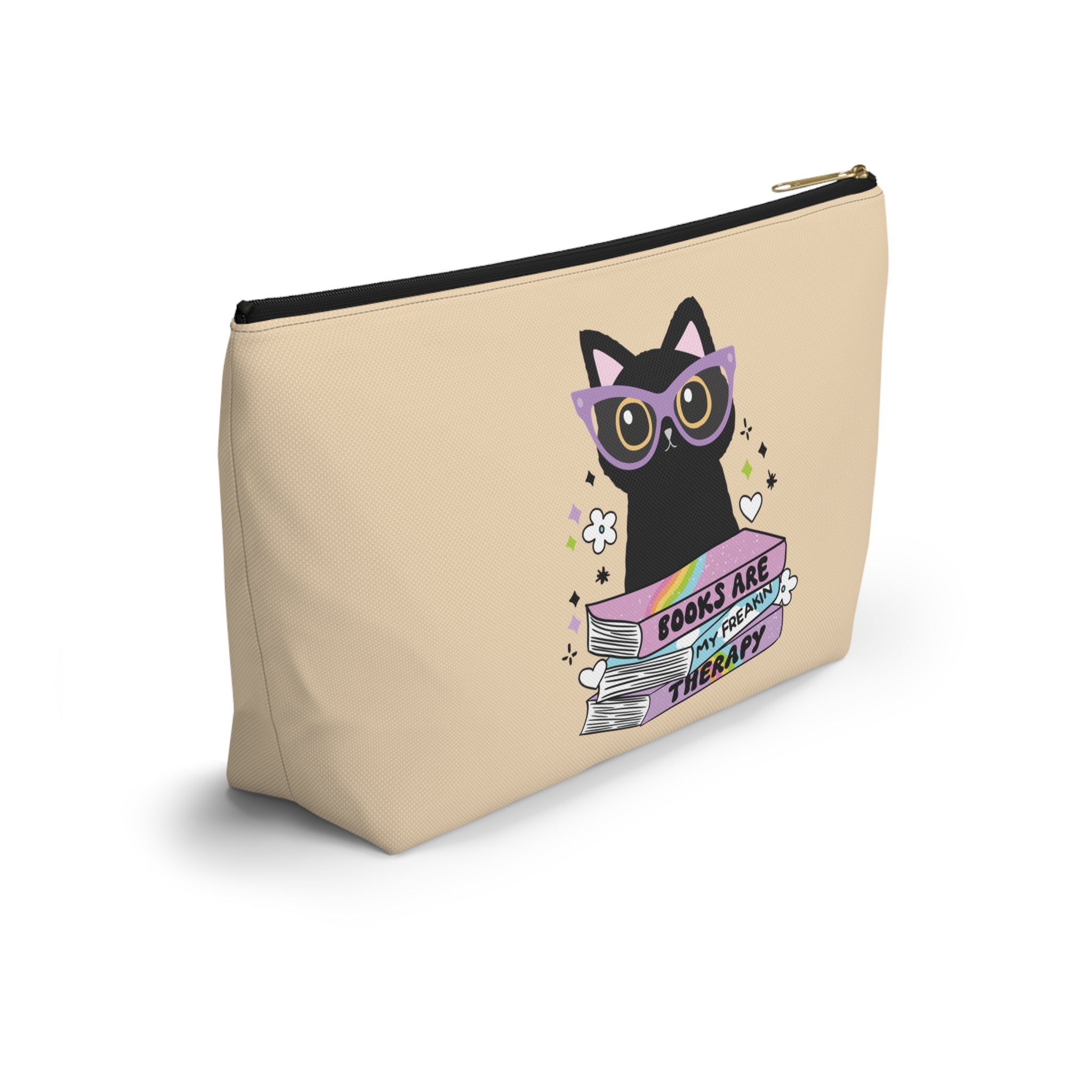 Pen Bag: Black cat books are my freakin therapy