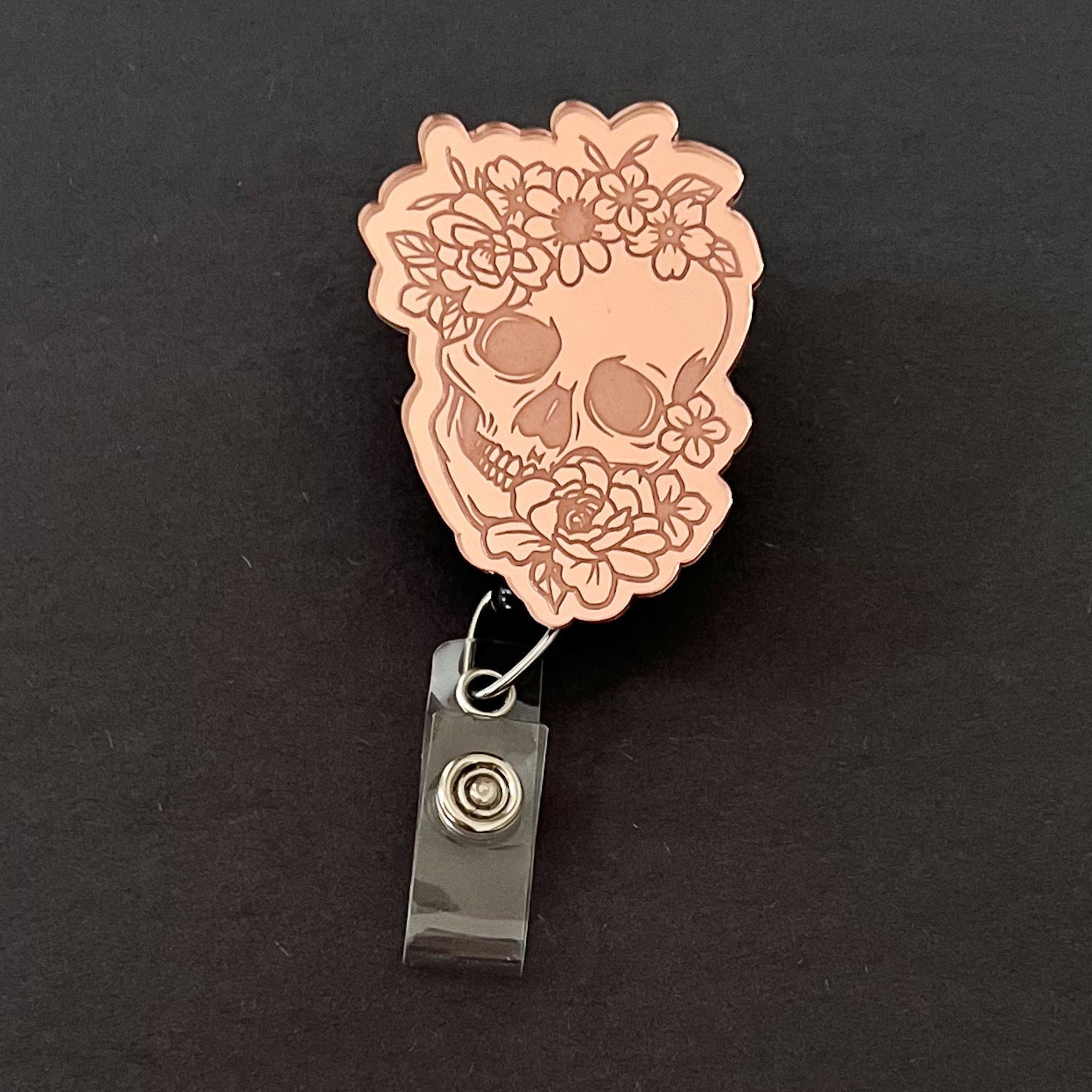 Mirrored Badge Reel Topper: Floral Skull