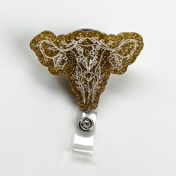 Glitter Badge Reel Topper: Floral Uterus