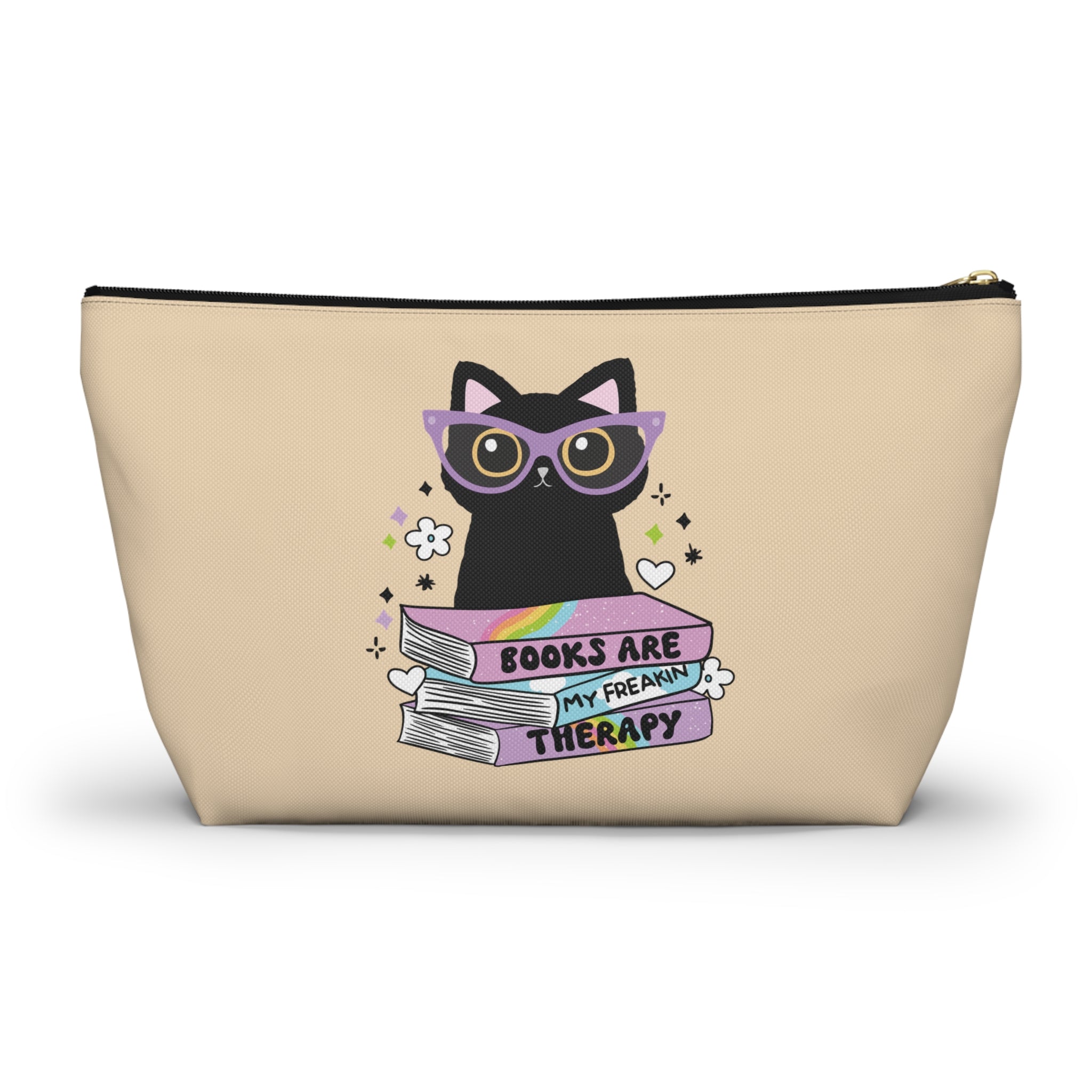 Pen Bag: Black cat books are my freakin therapy