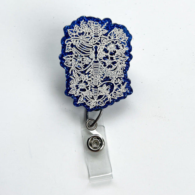 Glitter Badge Reel Topper: Floral Spine