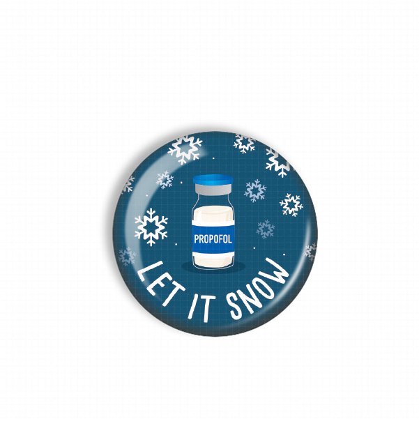 A blue button with a white snowflake pattern and a white text label that reads "LET IT SNOW".
