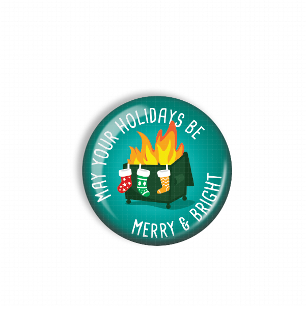 A green button with a festive holiday message.