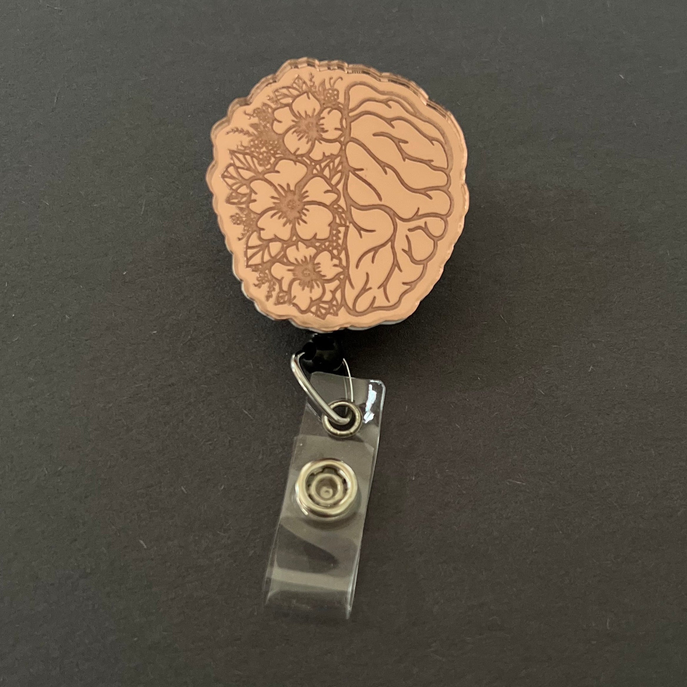 Mirrored Badge Reel Topper: Floral Brain
