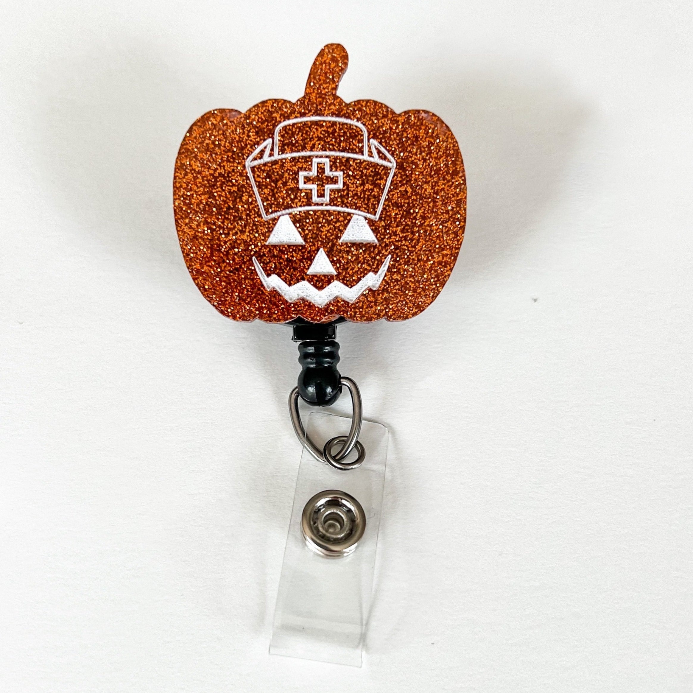 Glitter Badge Reel Topper: Pumpkin