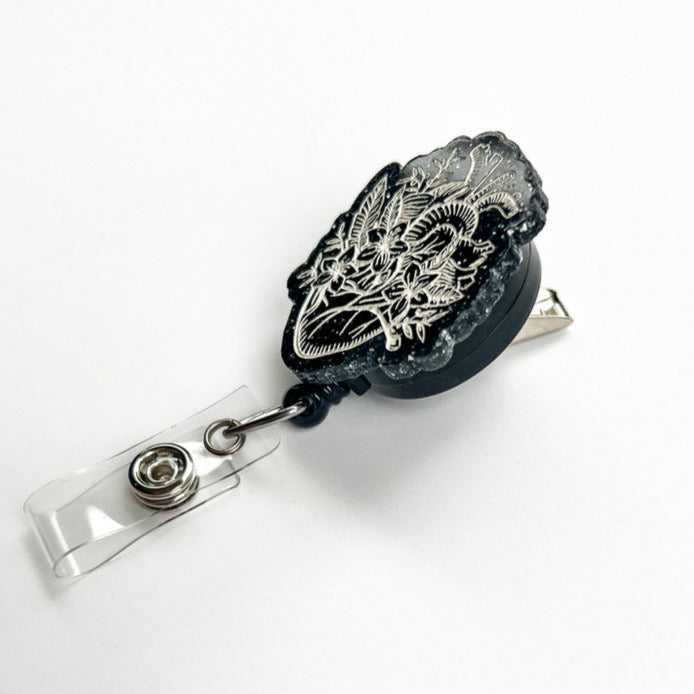 Glitter Badge Reel Topper: Floral Heart