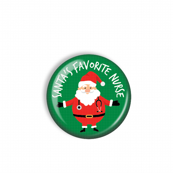 Santa Claus wearing a stethoscope and the text "Santa's favorite nurse" is displayed on a green button.