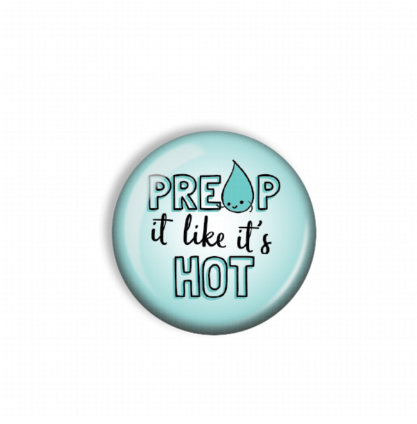 A light blue button with the text "PREOP it like it's HOT" and a water droplet graphic.