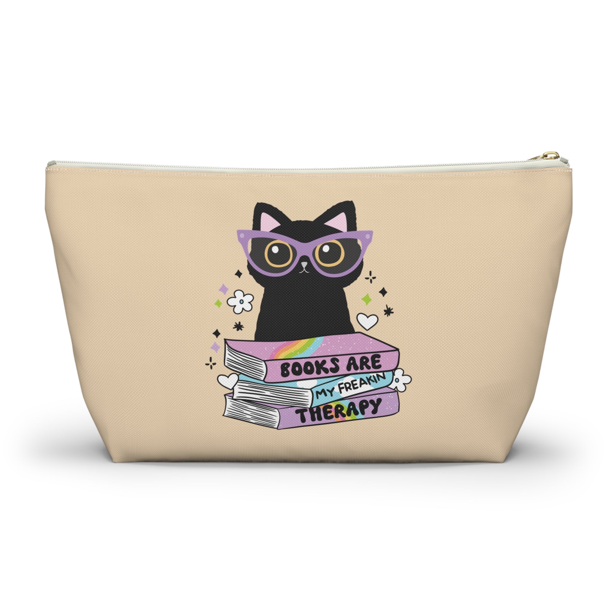 Pen Bag: Black cat books are my freakin therapy