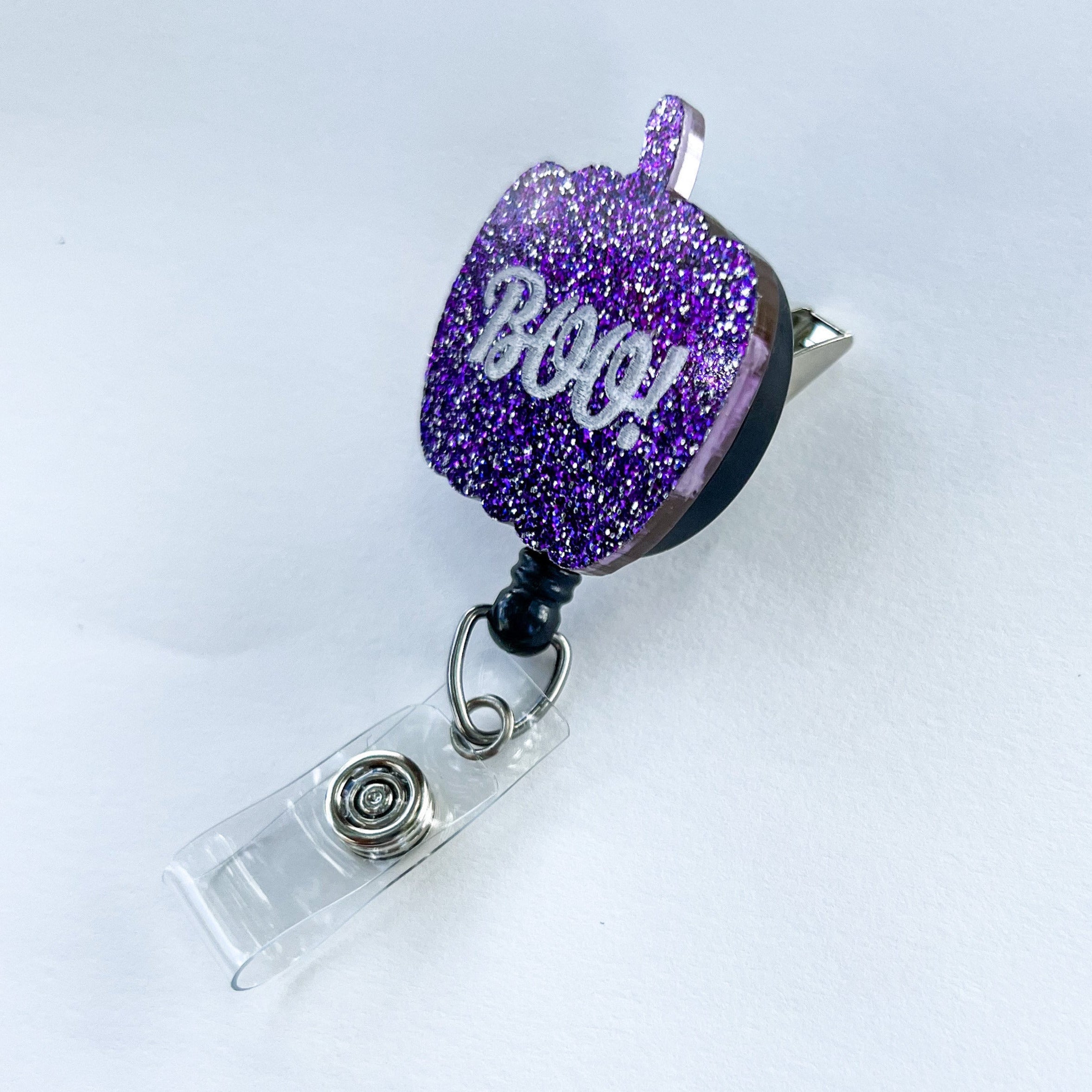 Glitter Badge Reel Topper: Boo!
