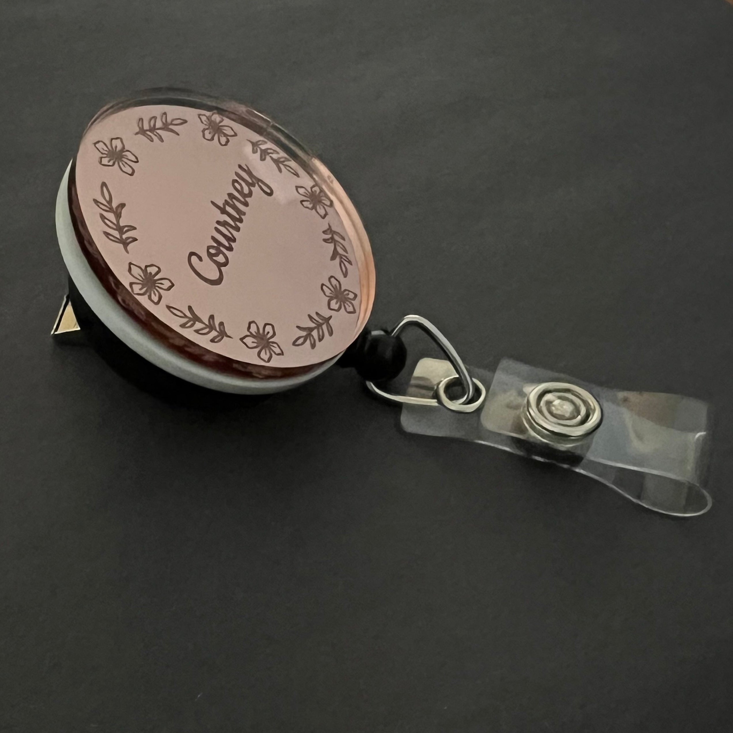 Mirrored Badge Reel Topper: Flower Frame - Personalize!