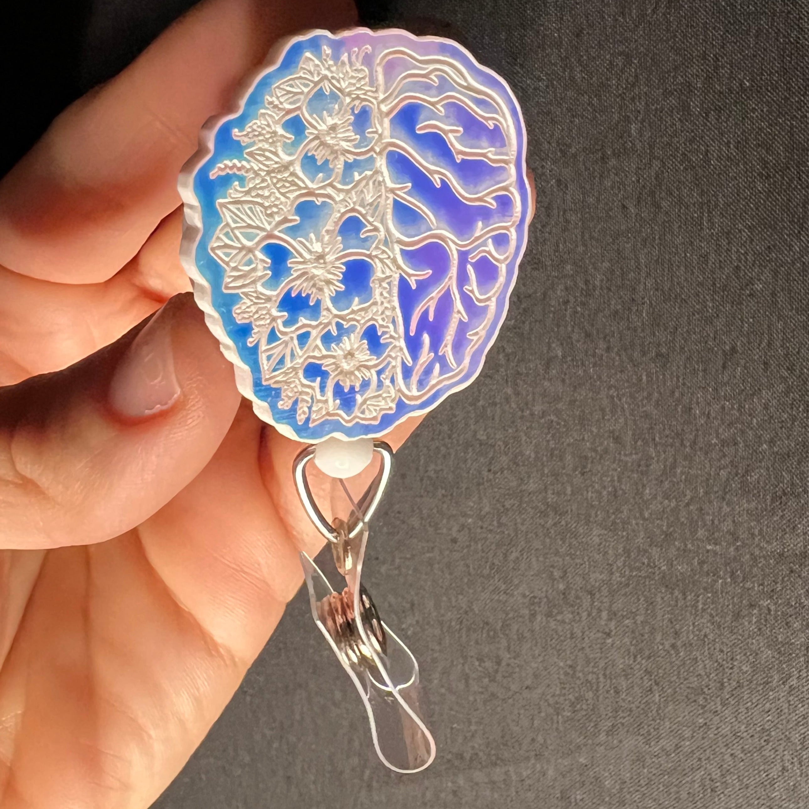 Color Shift Badge Reel Topper: Floral Brain