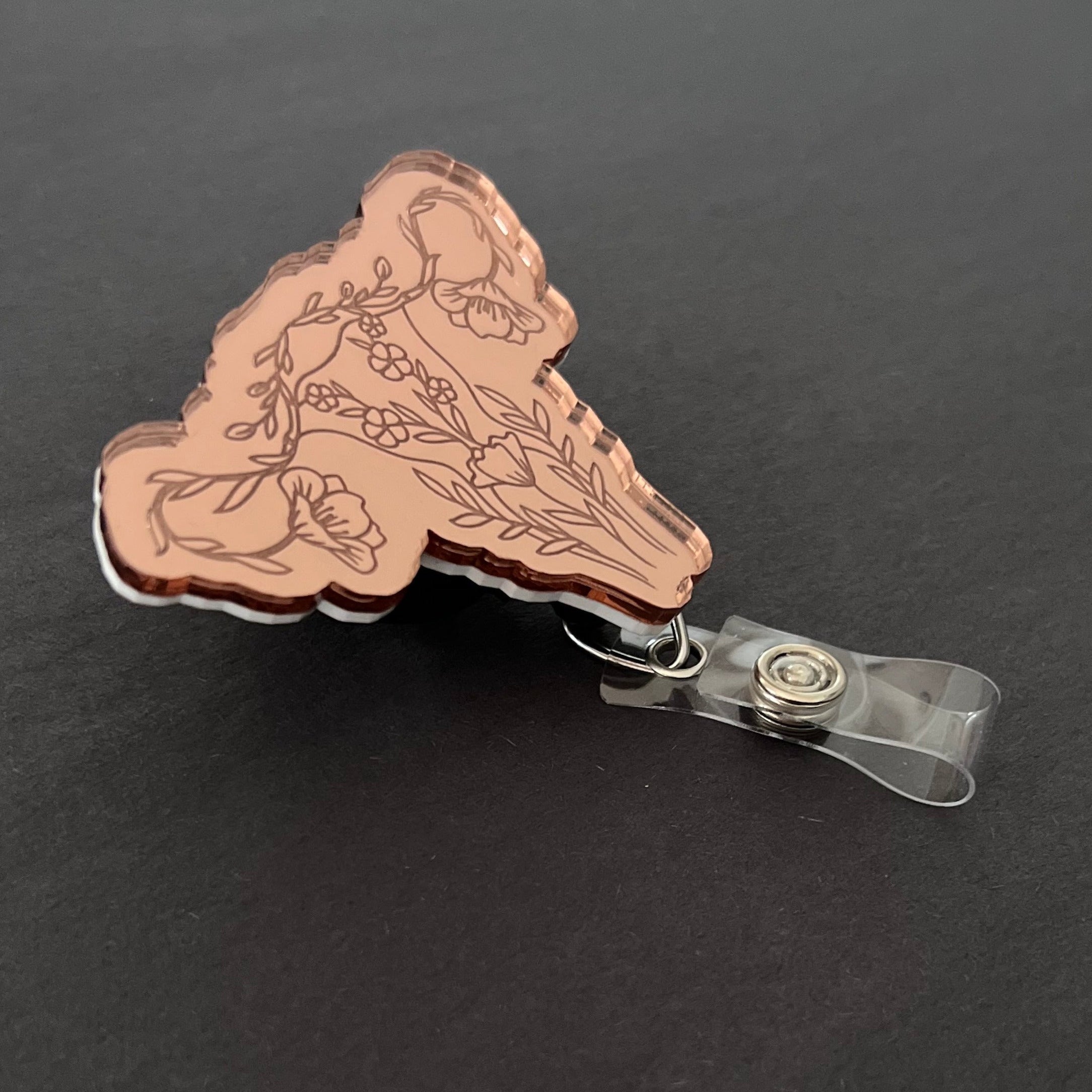 Mirrored Badge Reel Topper: Floral Uterus