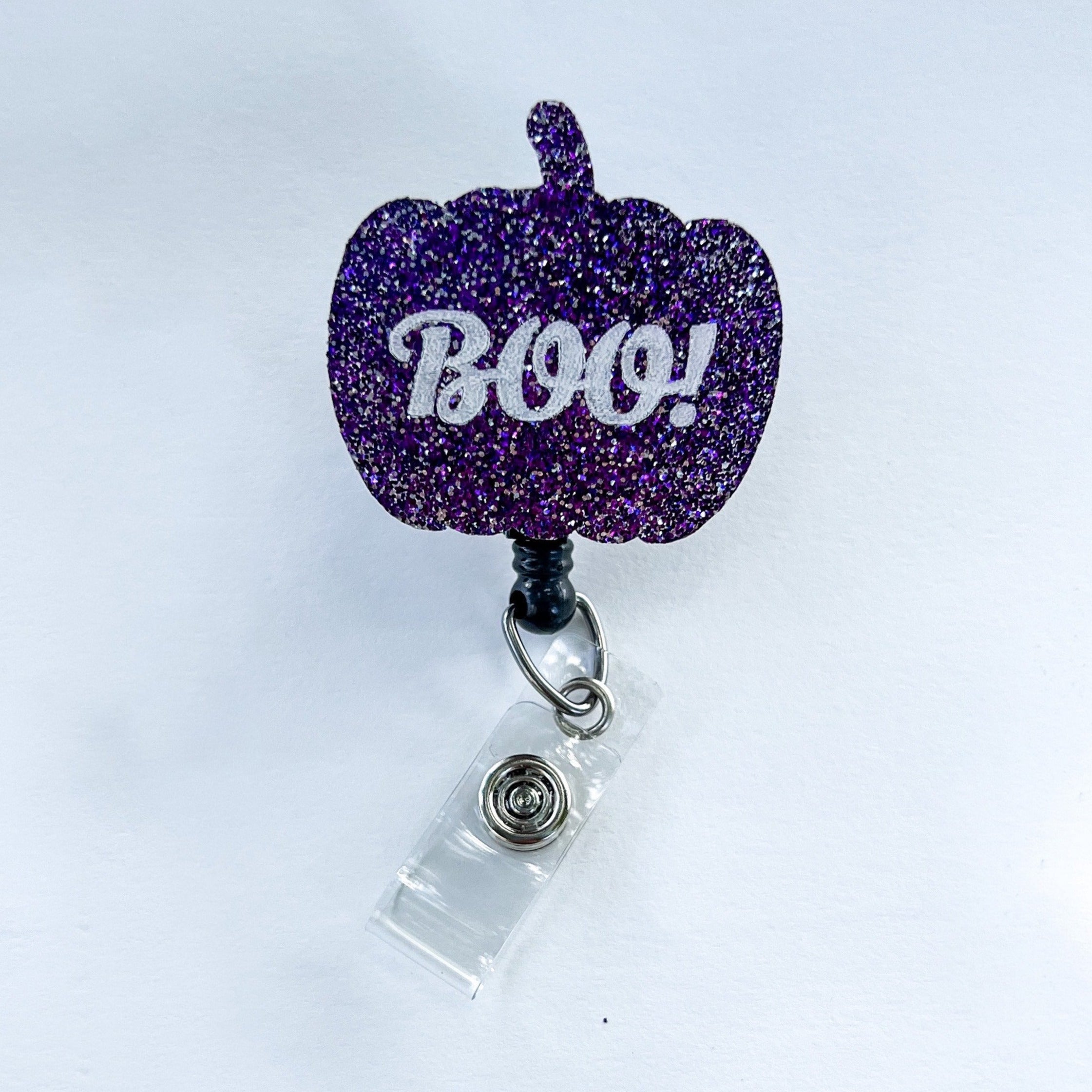 Glitter Badge Reel Topper: Boo!
