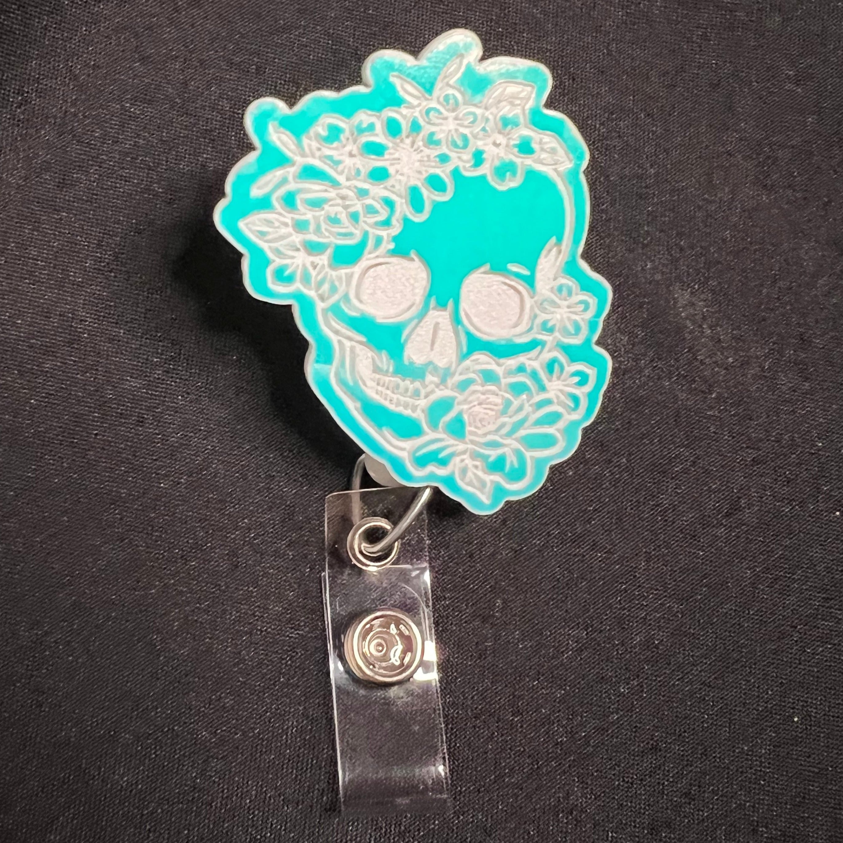 Color Shift Badge Reel Topper: Floral Skull