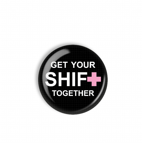 a black button with white text and a pink plus sign.