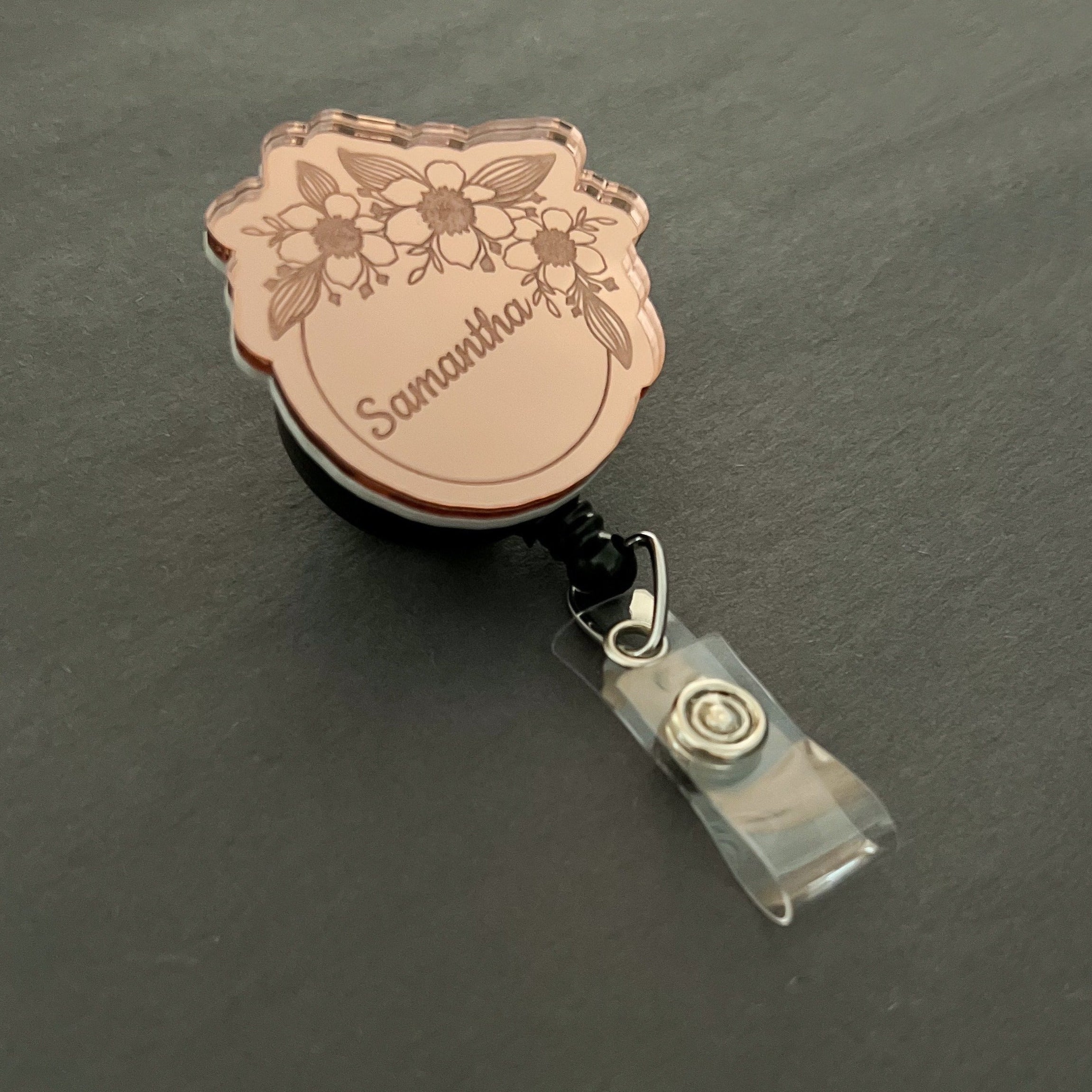 Mirrored Badge Reel Topper: Flower Circle - Personalize!