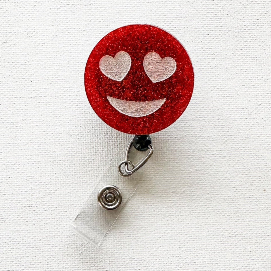 Glitter Badge Reel Topper: Heart Eyes