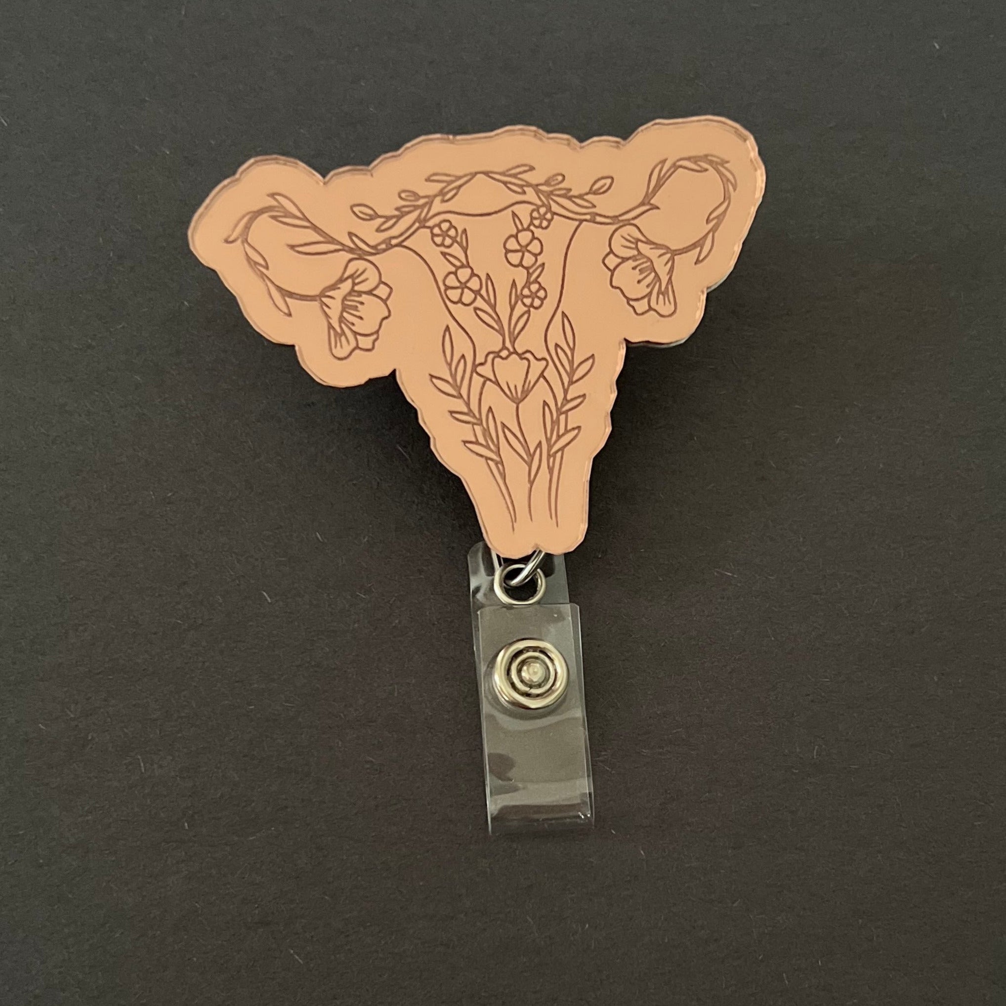 Mirrored Badge Reel Topper: Floral Uterus