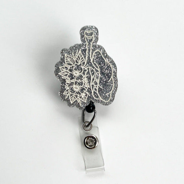 Glitter Badge Reel Topper: Floral Lungs