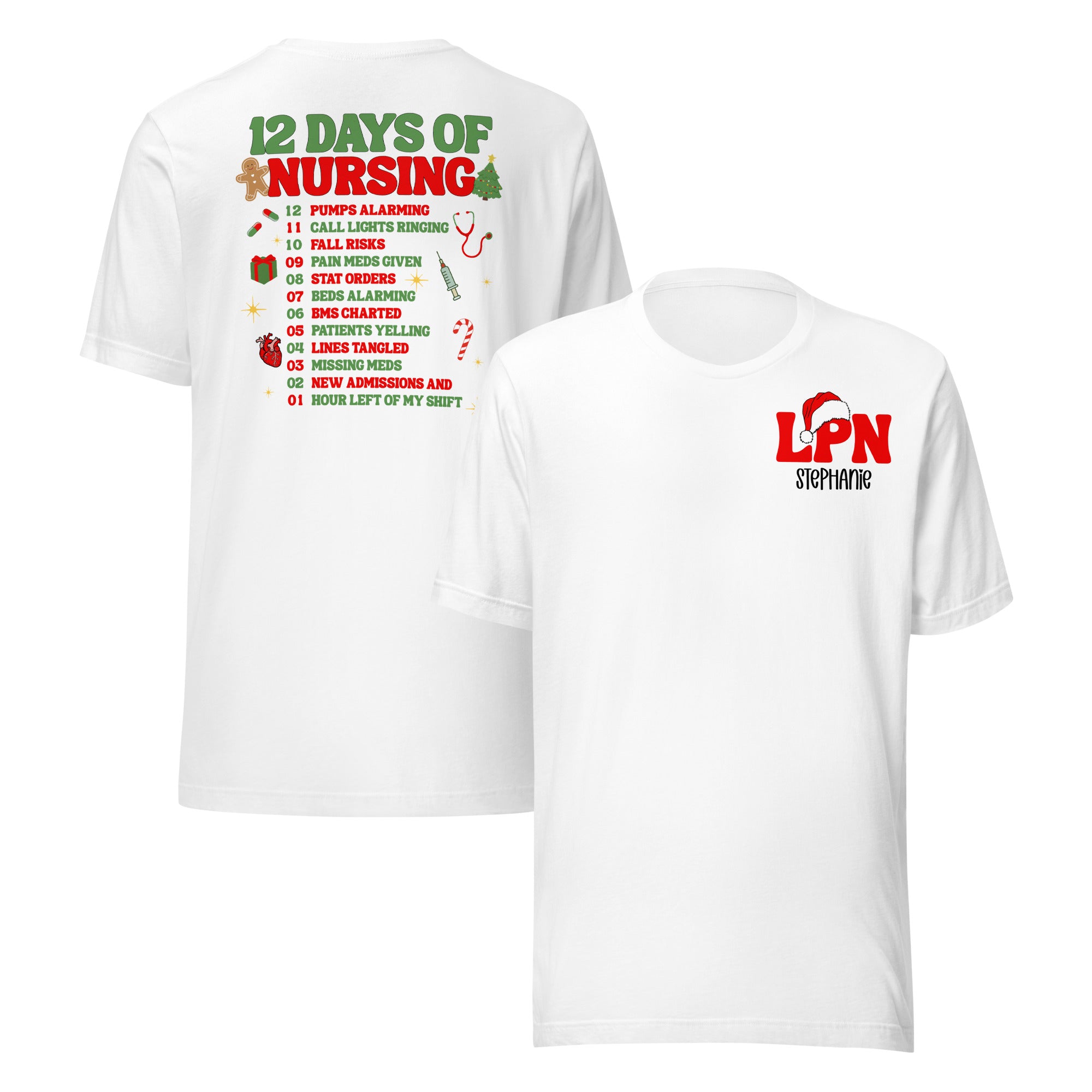 12 days of Christmas Custom Nurse LPN Shirt