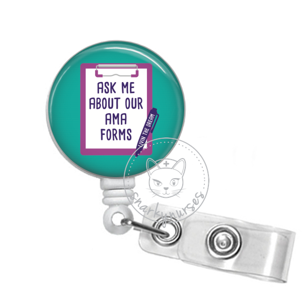 Ask Me About AMA Forms Badge Reel Retractable Badge Holder, ER