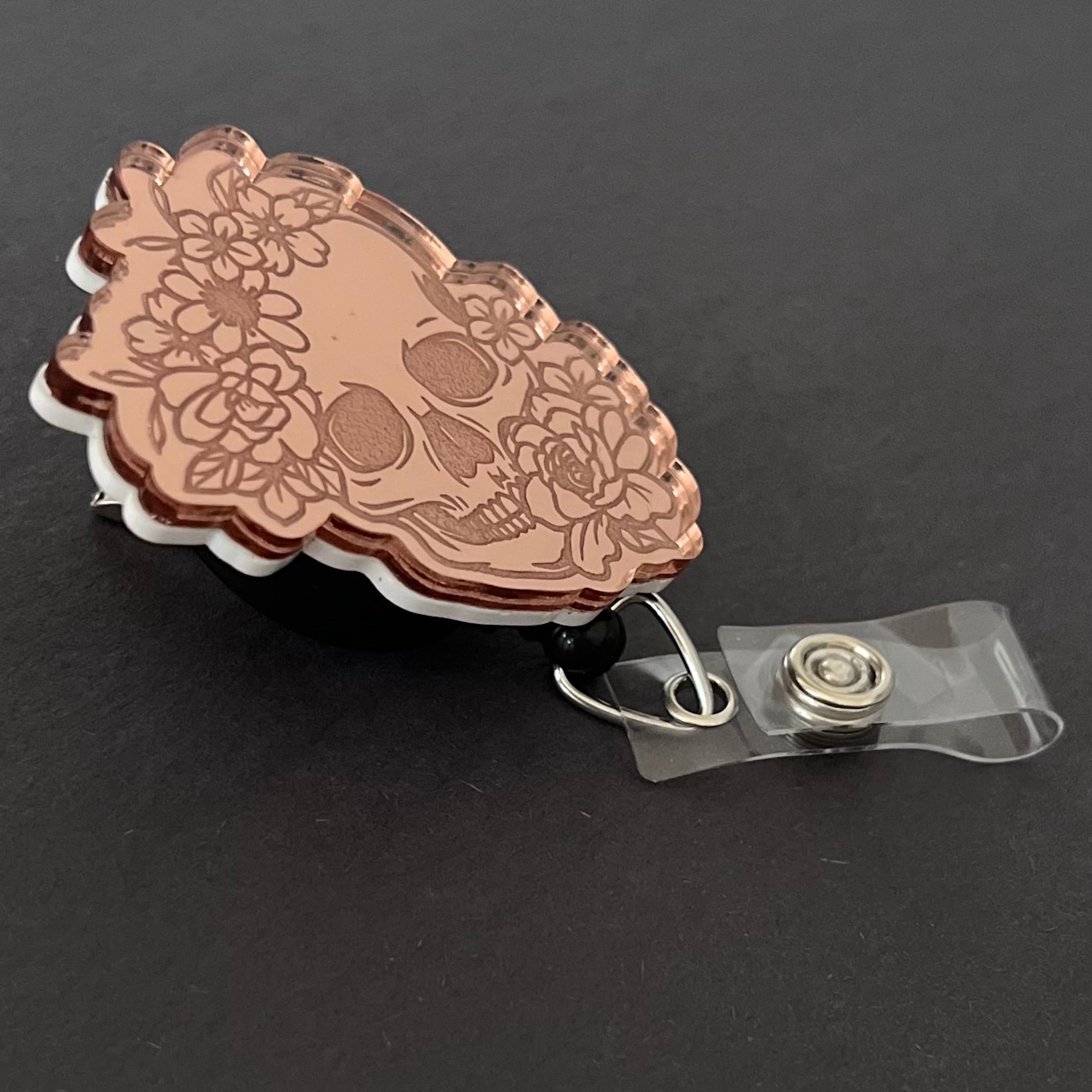 Mirrored Badge Reel: Floral Skull