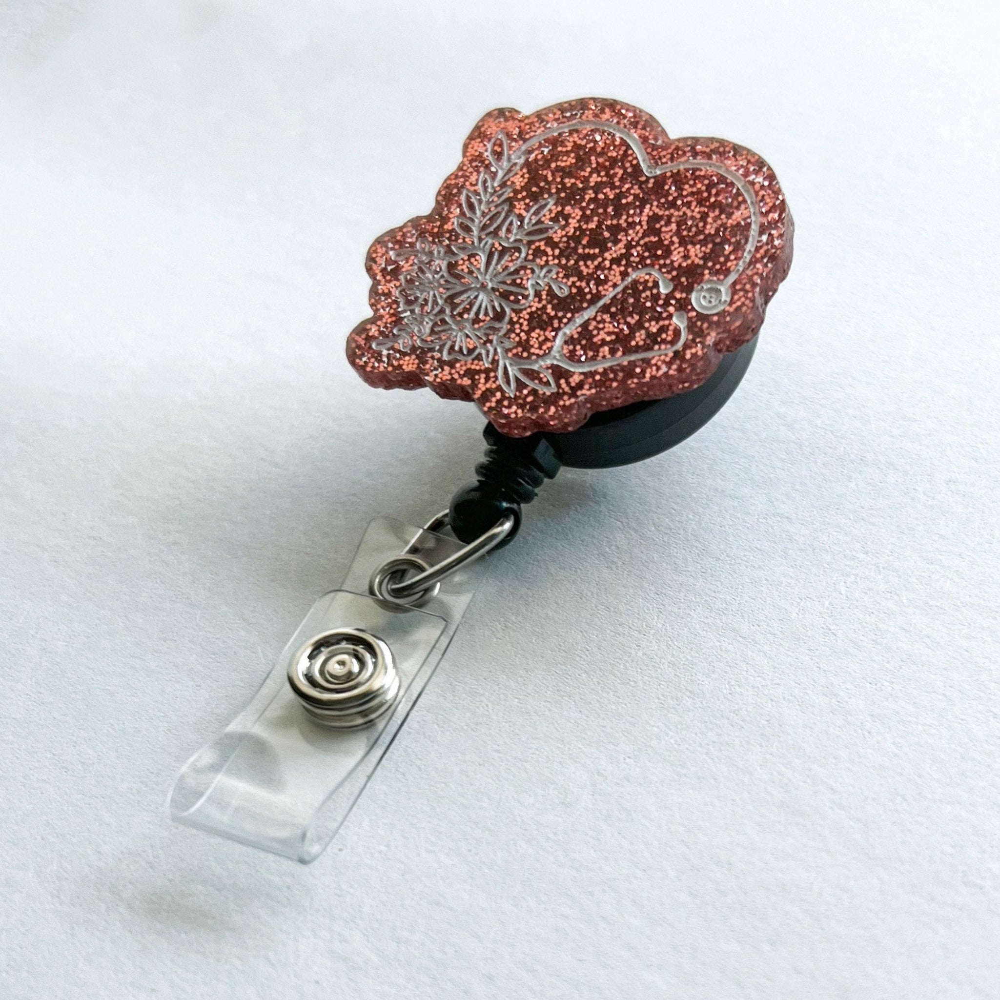 Glitter Badge Reel: Floral Stethoscope
