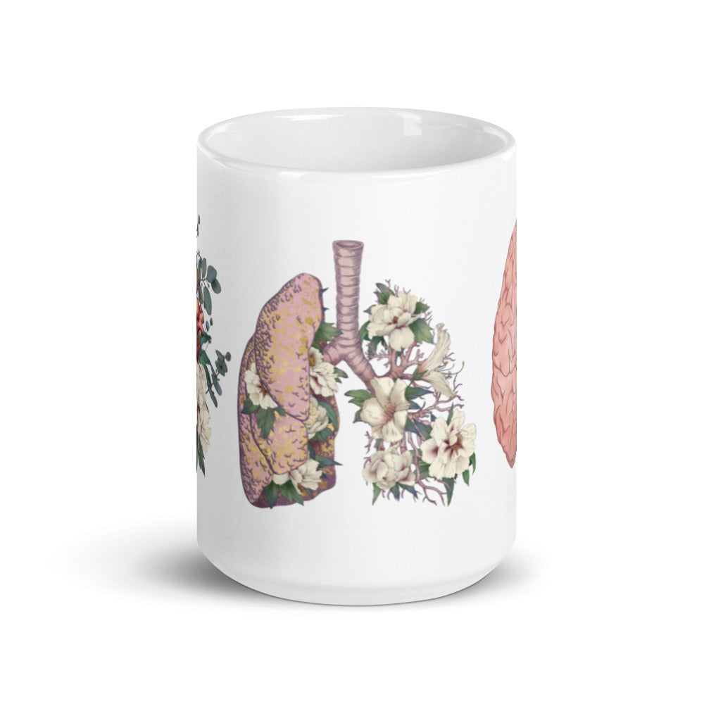 Mug: Floral Heart, Lungs, Brain