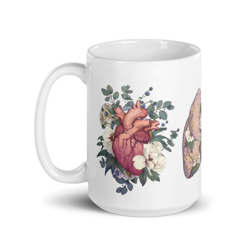 Mug: Floral Heart, Lungs, Brain