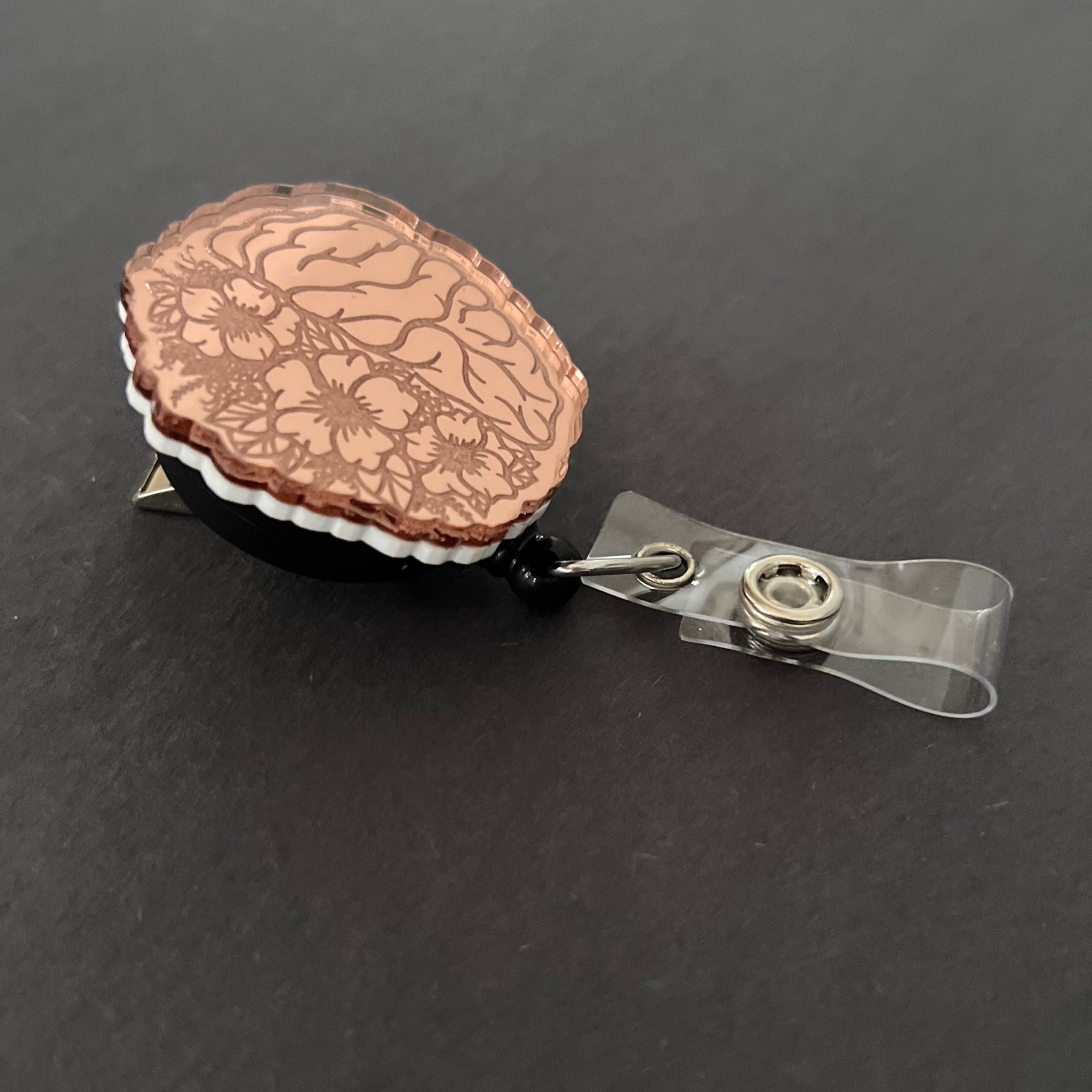 Mirrored Badge Reel Topper: Floral Brain