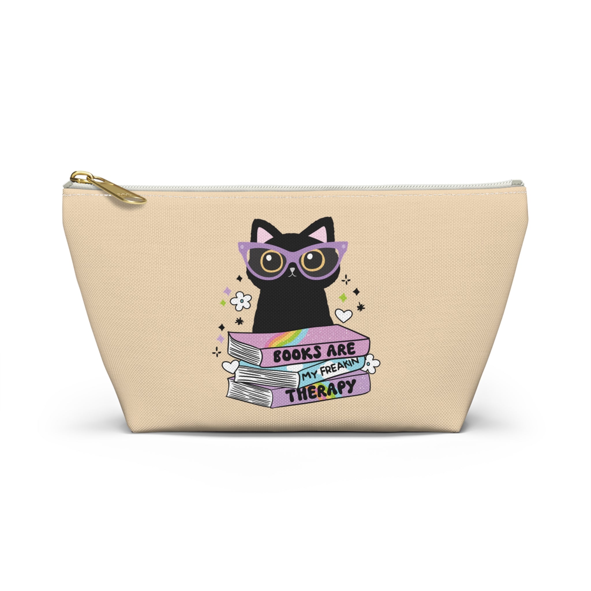 Pen Bag: Black cat books are my freakin therapy