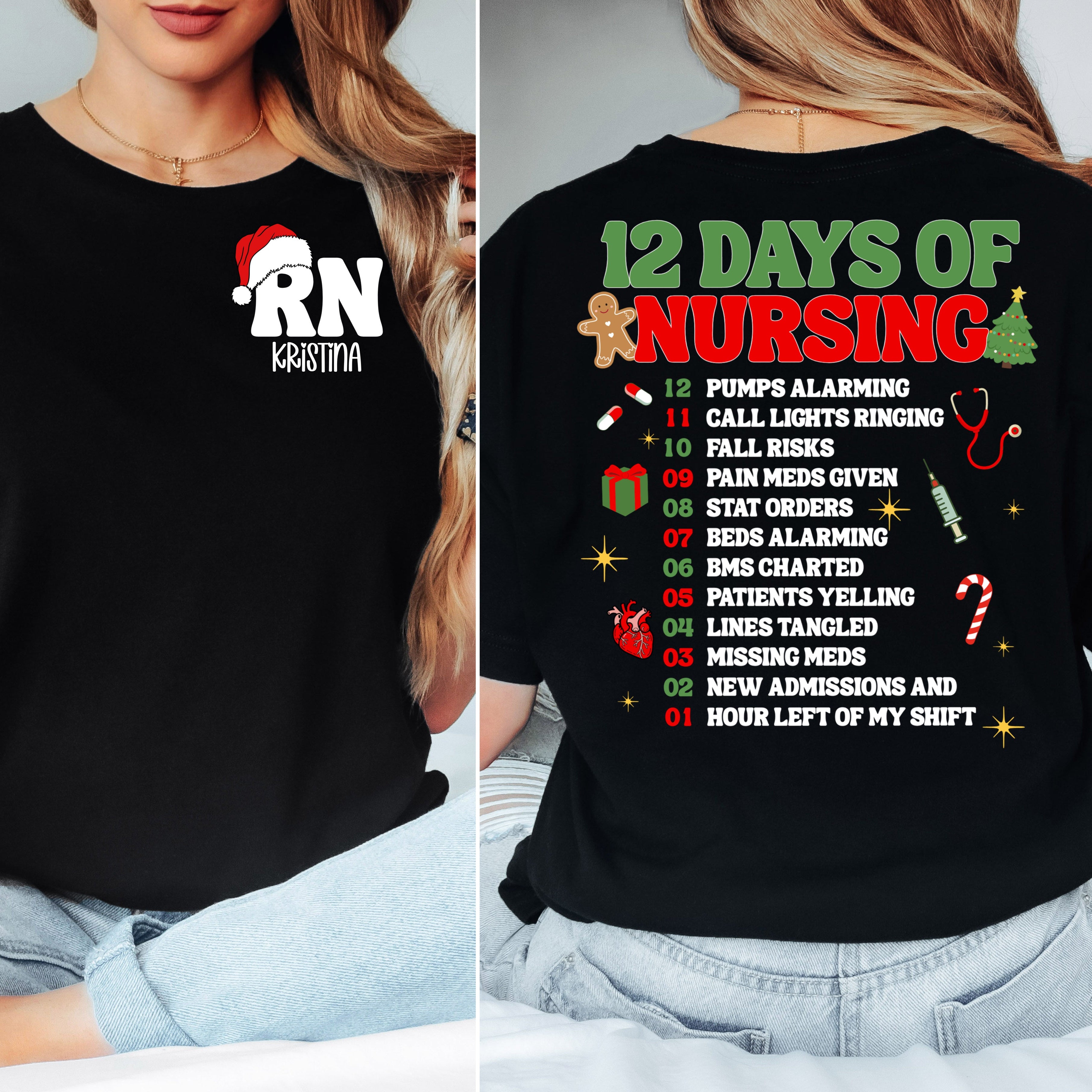 12 days of Christmas Custom Nurse LPN Shirt