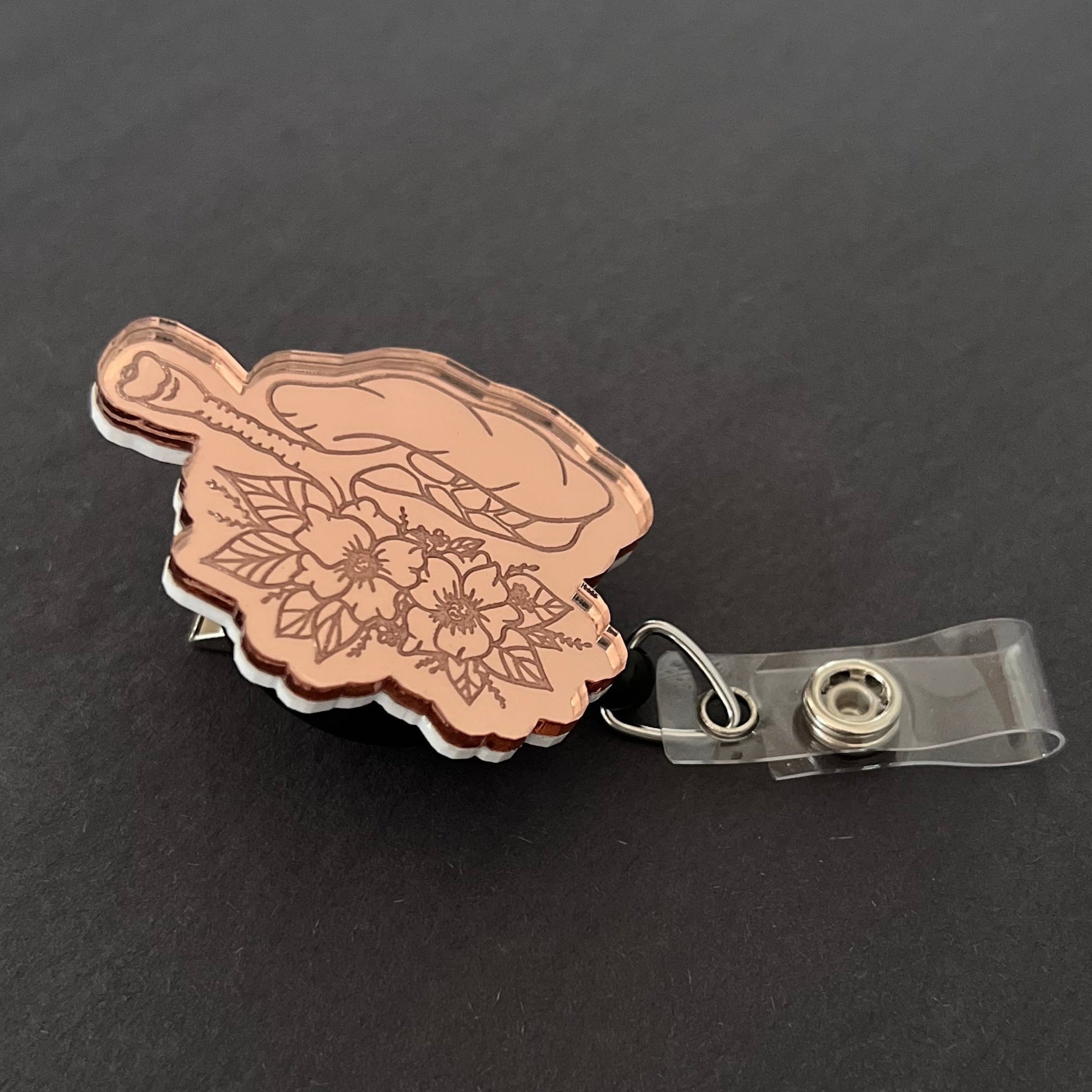 Mirrored Badge Reel Topper: Floral Lungs