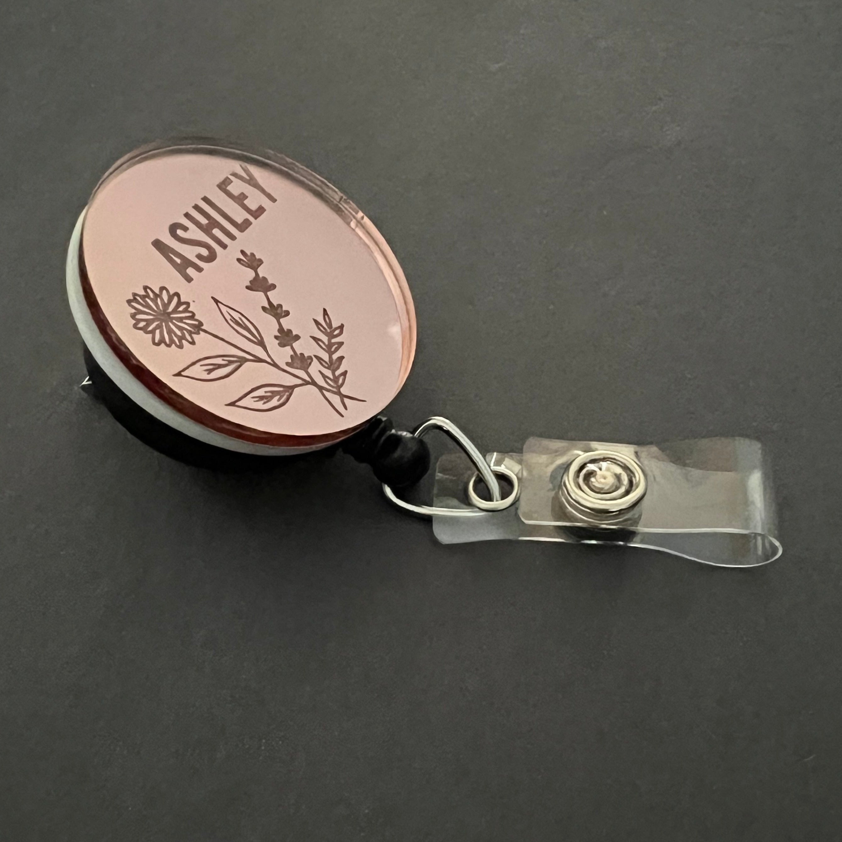 Mirrored Badge Reel Topper: Flower - Personalize!