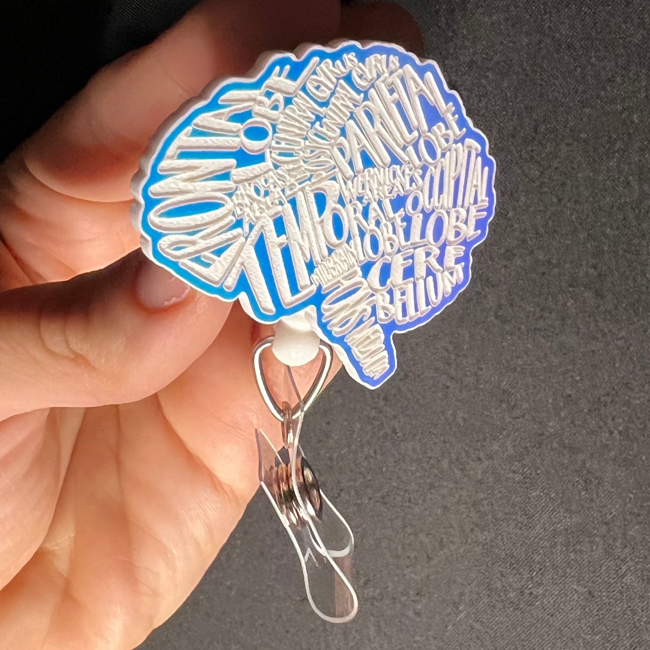 Color Shift Badge Reel Topper: Typographical Brain