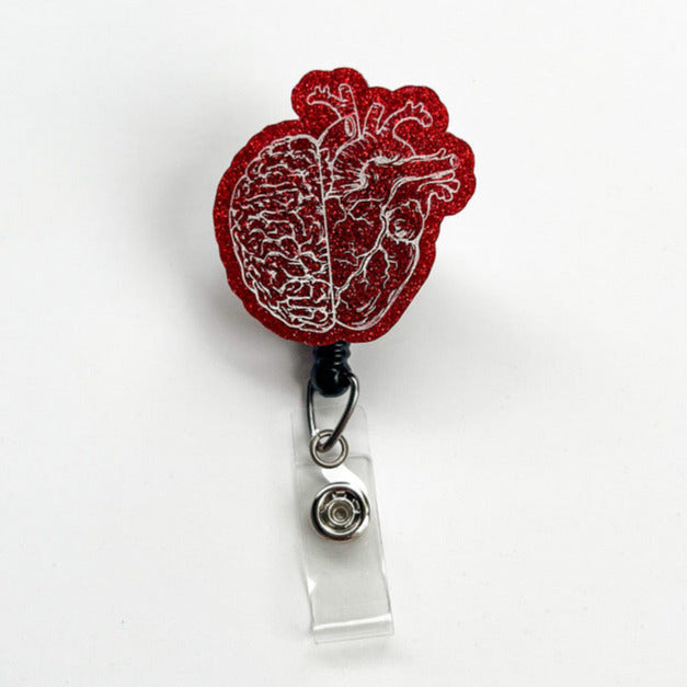 Glitter Badge Reel Topper: Heart & Brain