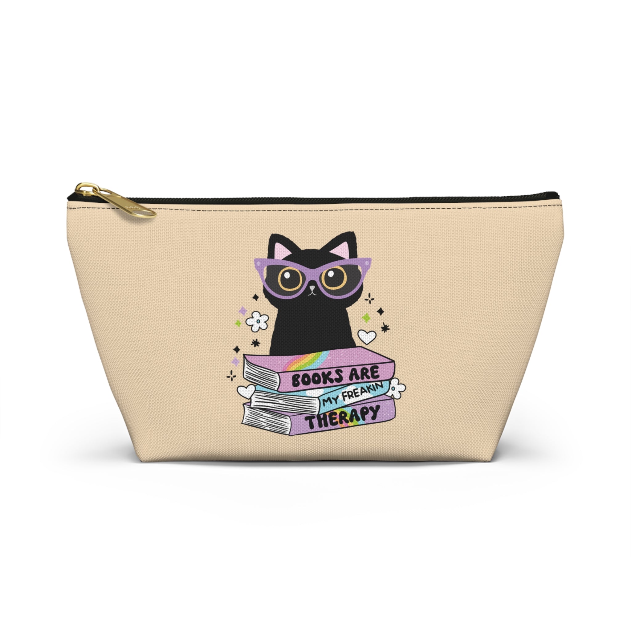 Pen Bag: Black cat books are my freakin therapy