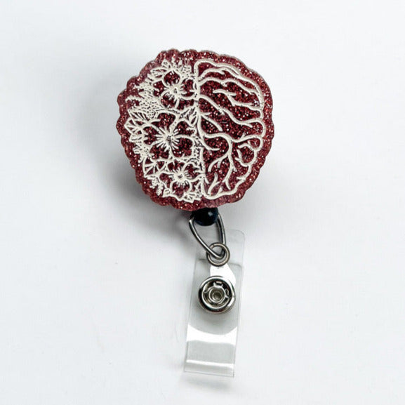 Glitter Badge Reel Topper: Floral Brain