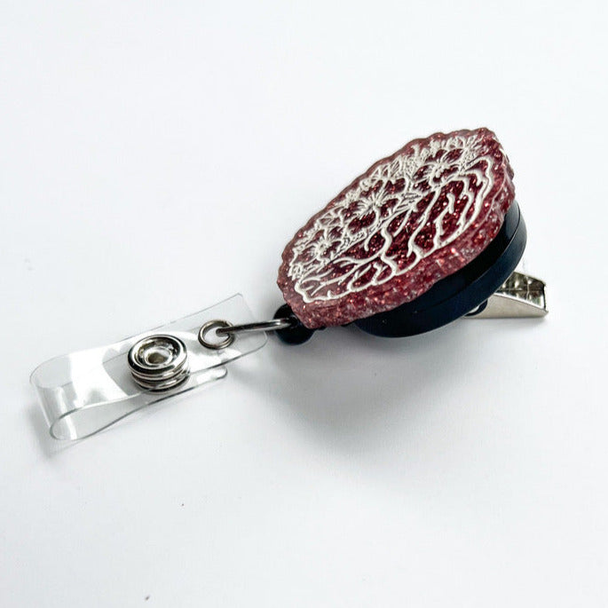 Glitter Badge Reel Topper: Floral Brain
