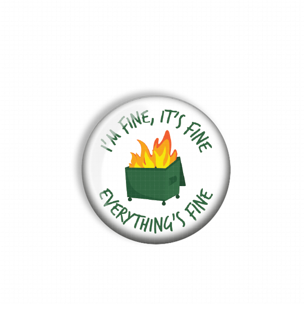 A white button with a green border and a graphic of a fire inside a green trash can.