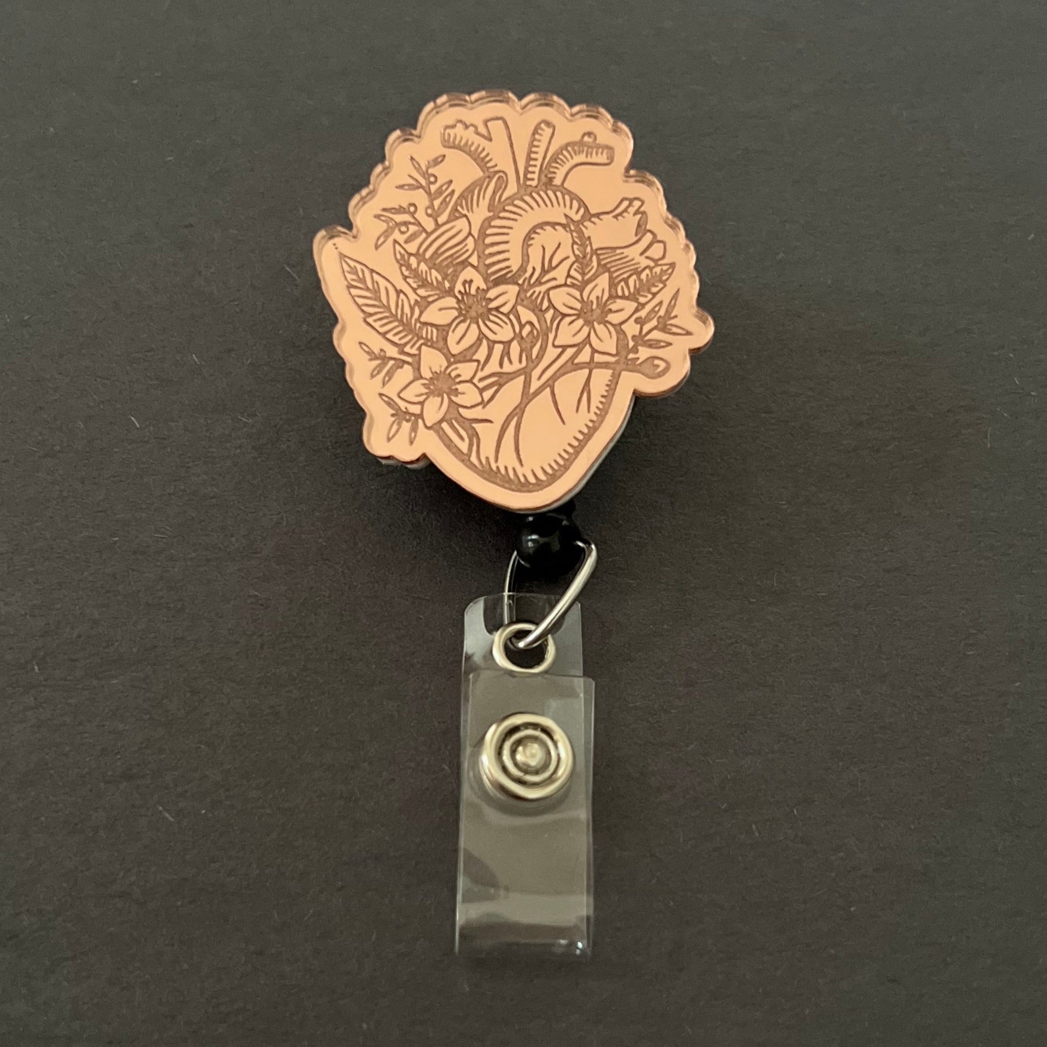 Mirrored Badge Reel Topper: Floral Heart