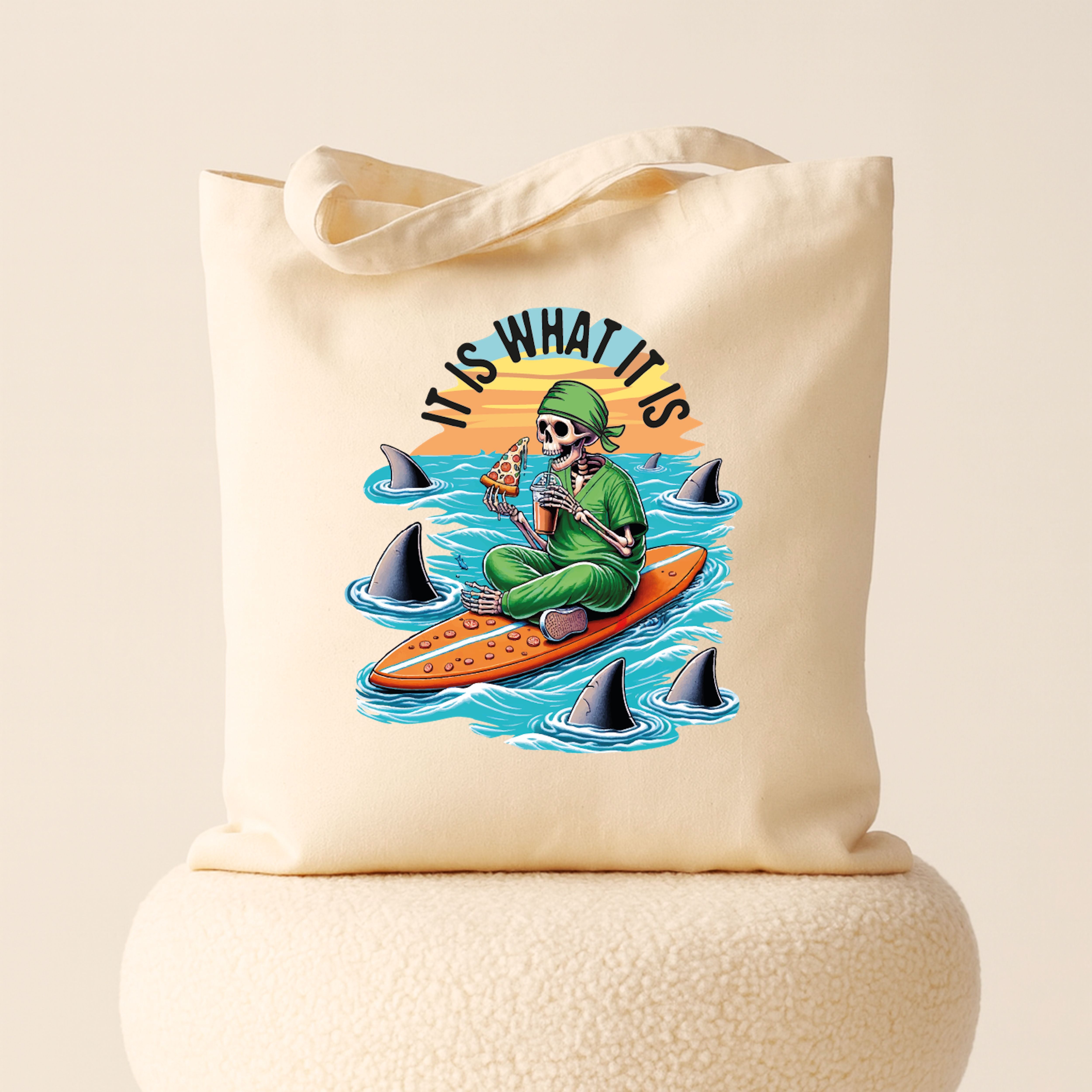 Tote Bag: It is what it is skeleton pizza