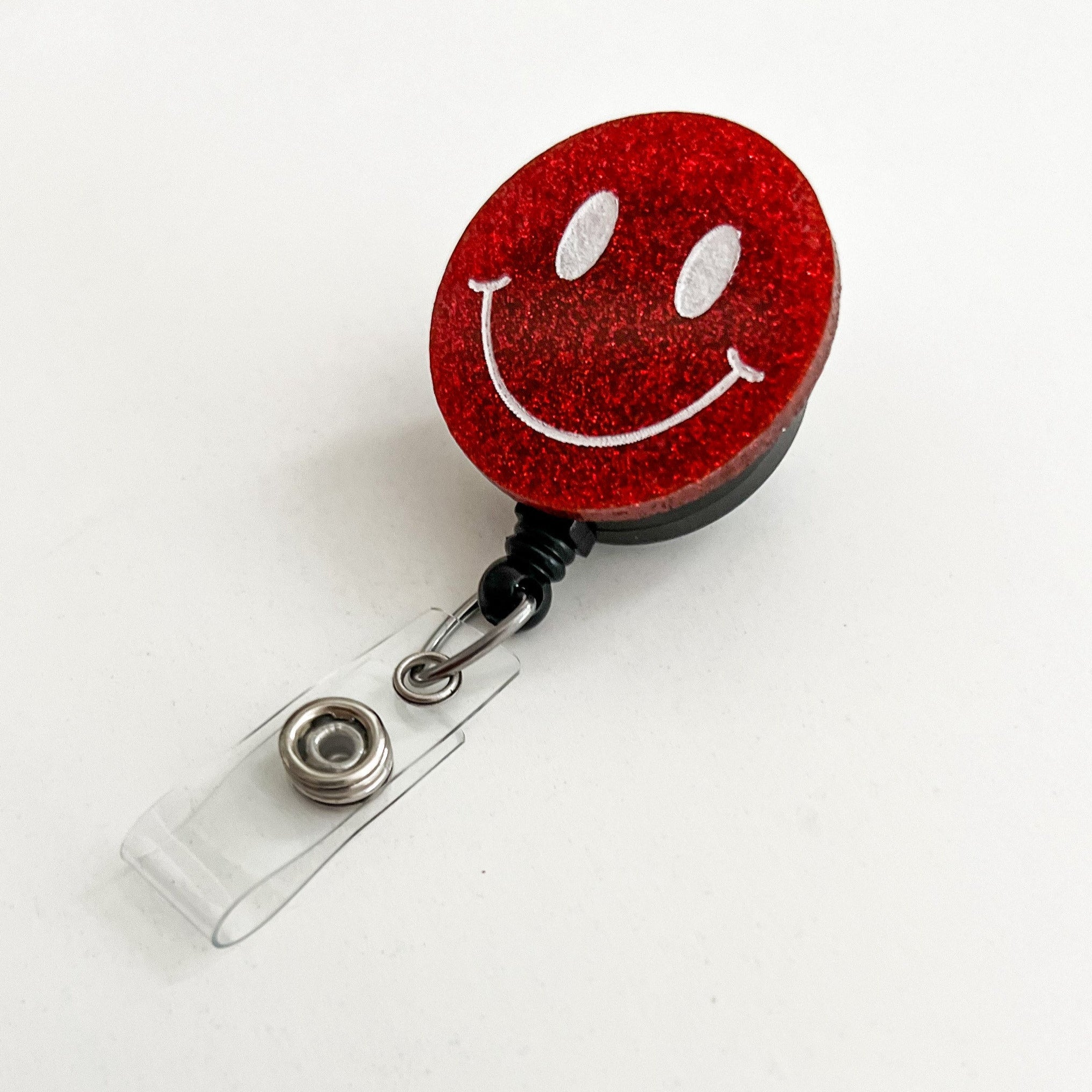 Glitter Badge Reel Topper: Smiley Face