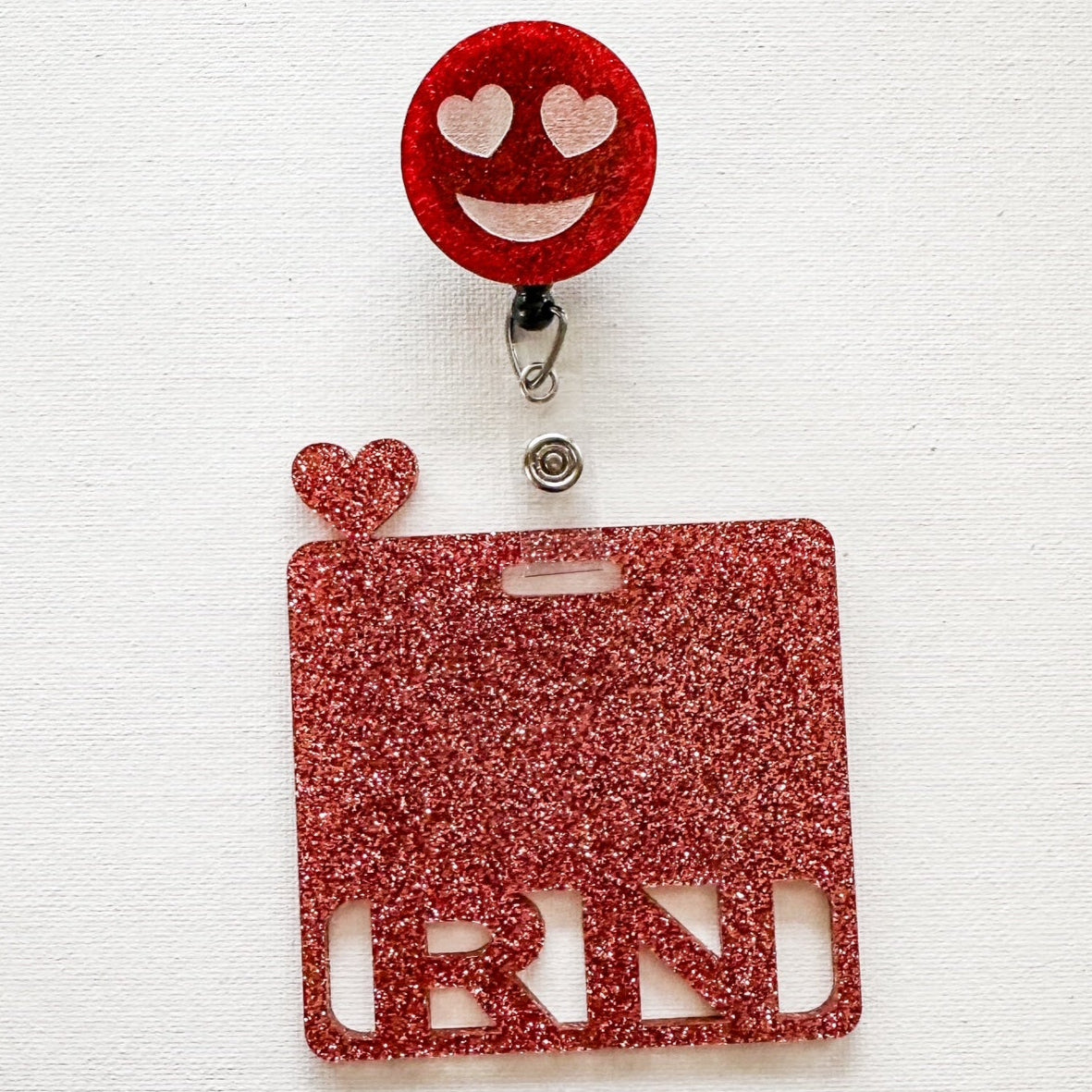 Glitter Badge Reel Topper: Heart Eyes
