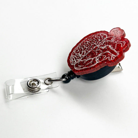 Glitter Badge Reel Topper: Heart & Brain
