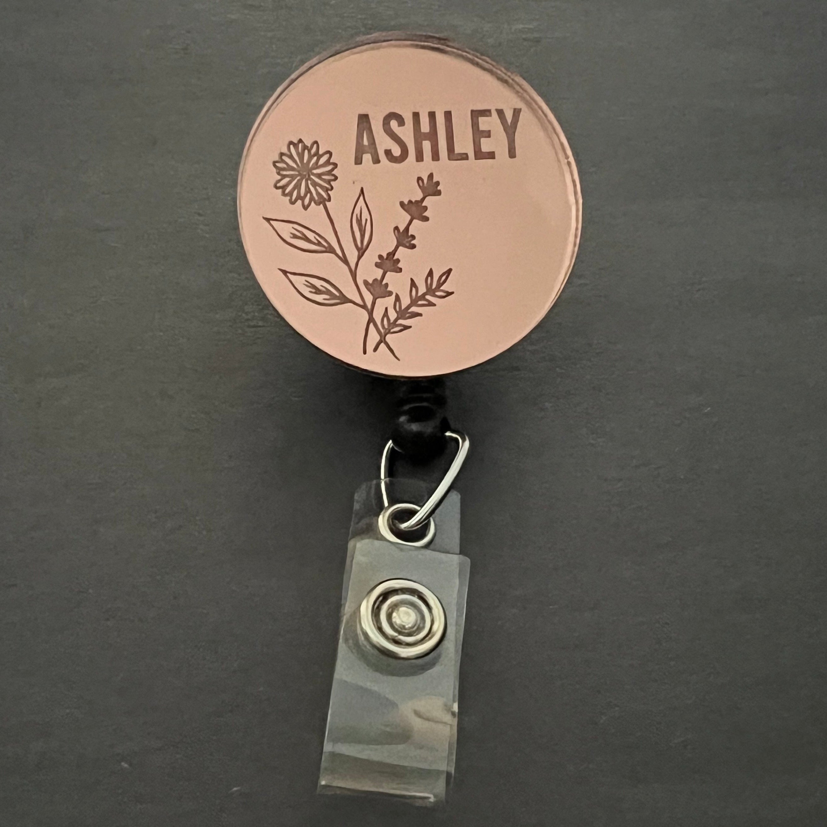 Mirrored Badge Reel Topper: Flower - Personalize!