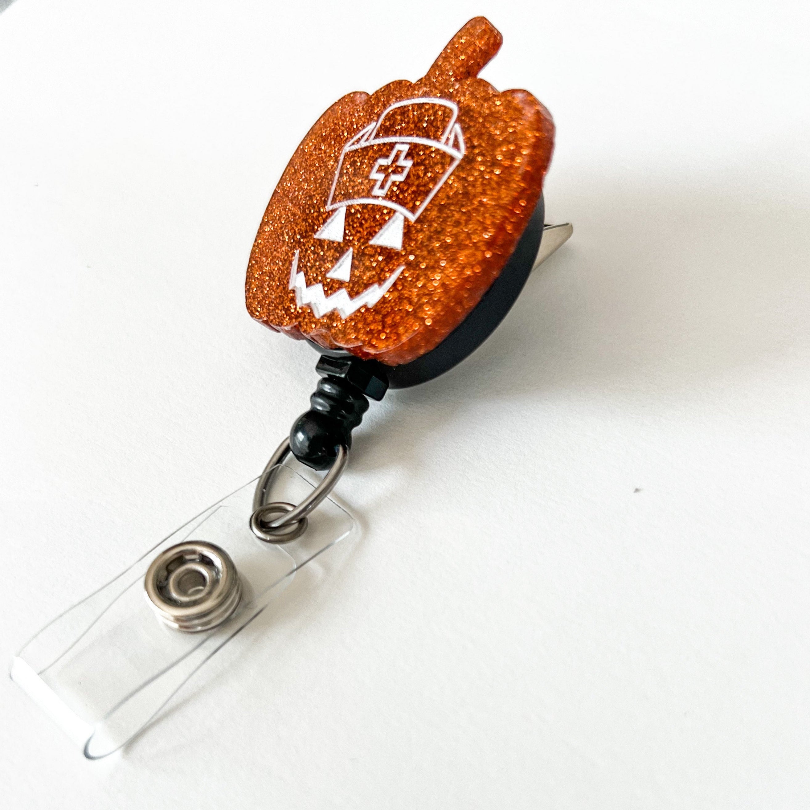 Glitter Badge Reel Topper: Pumpkin