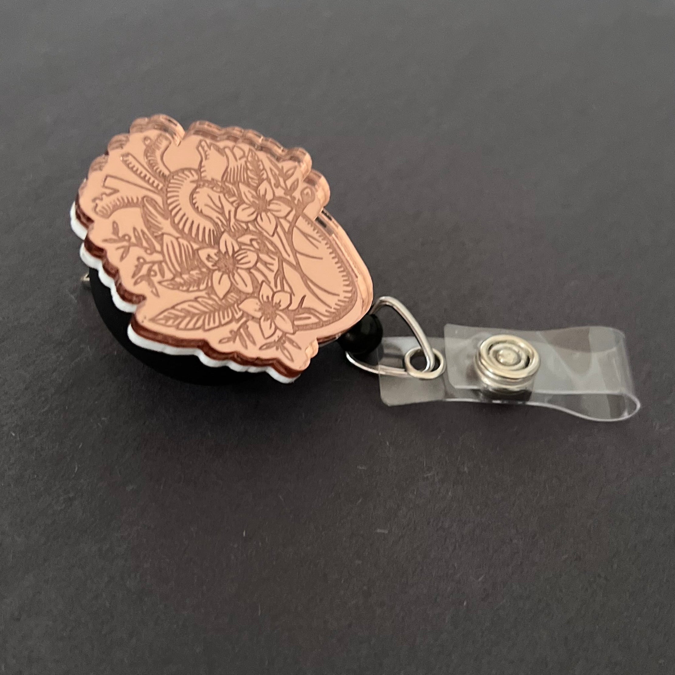Mirrored Badge Reel Topper: Floral Heart