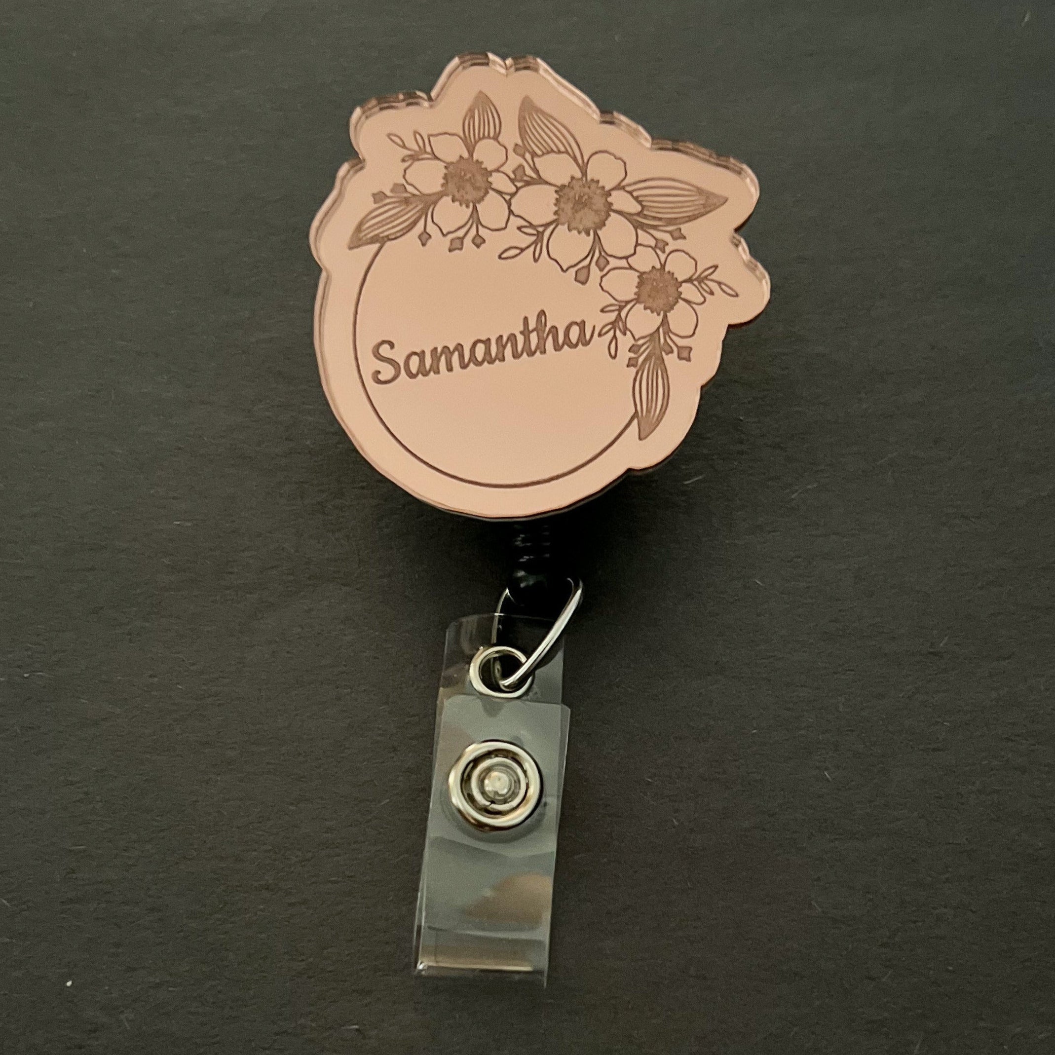 Mirrored Badge Reel Topper: Flower Circle - Personalize!